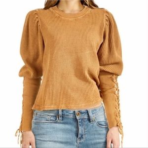 Free People Tan Ribbed Blouse